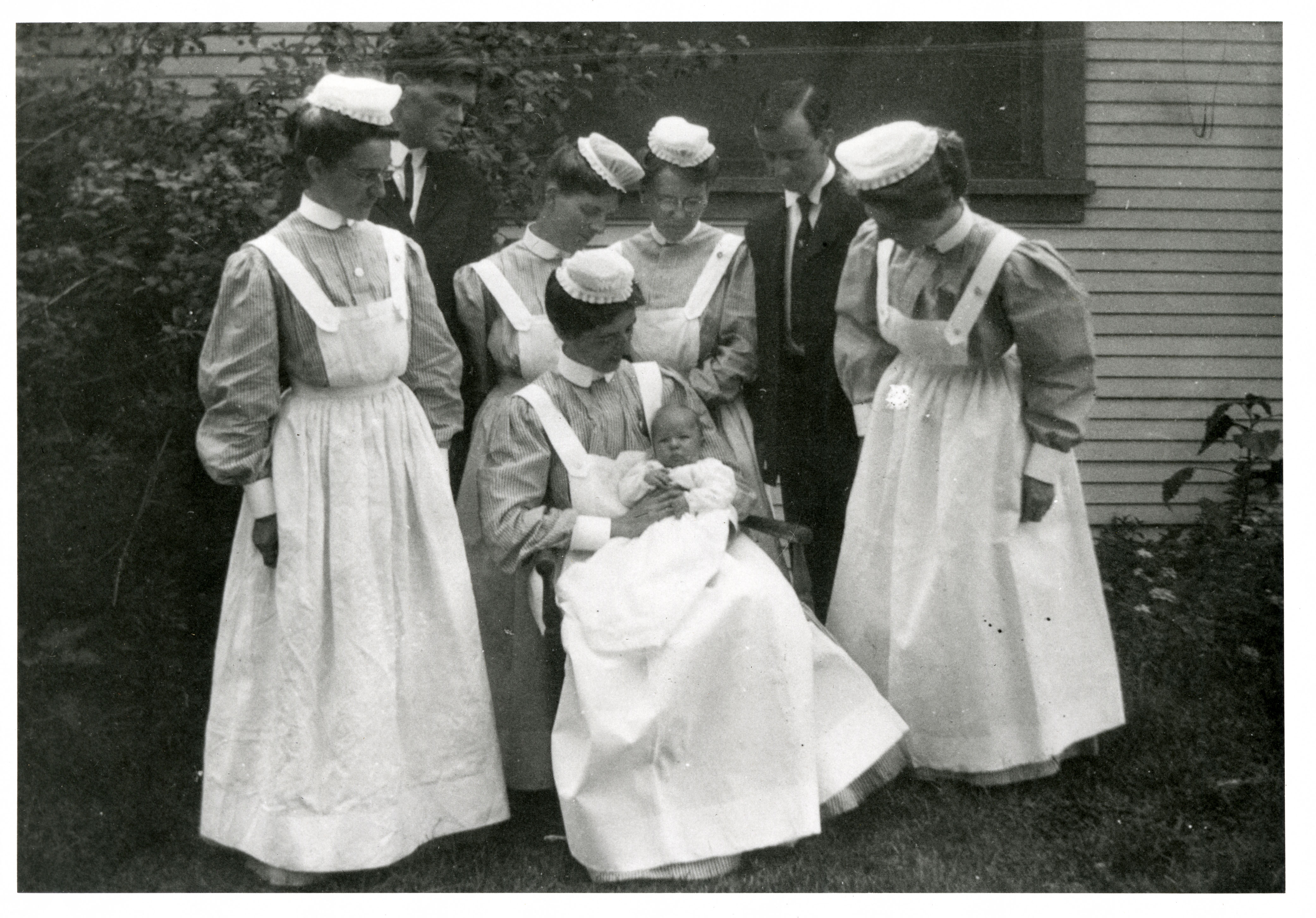 Circa 1907, the first nursing class at the College of Medical Evangelist with baby Richard Edward Abbott