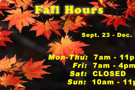 Library hours for fall quarter  Sunday: 10am to 11pm Monday - Thursday: 7am to 4pm Friday: 7am to 4pm Saturday: Closed