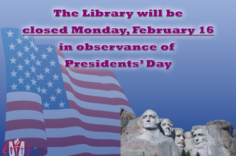 Library closed on Monday, February 16